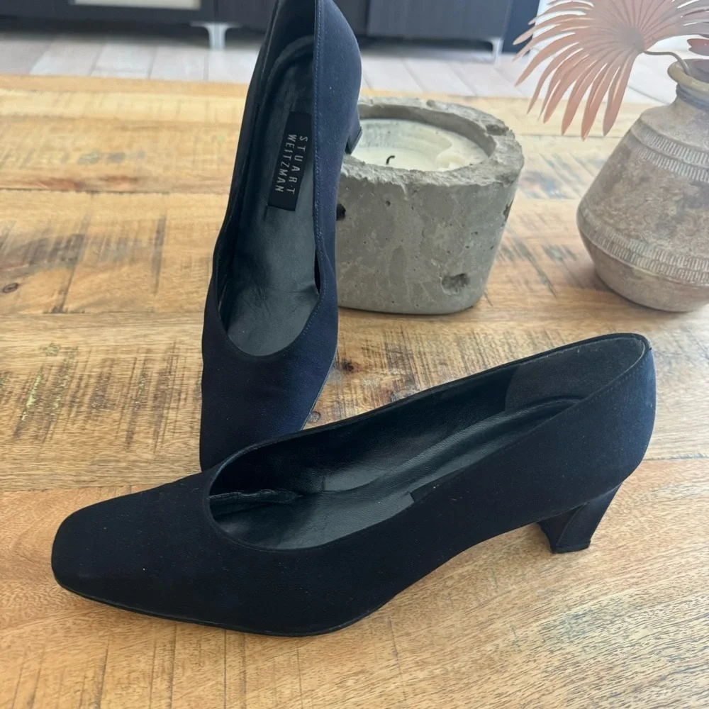 Stuart Weitzman Viclassy Cordine Heel Pumps in Black Canvas Size 10.5 AA
